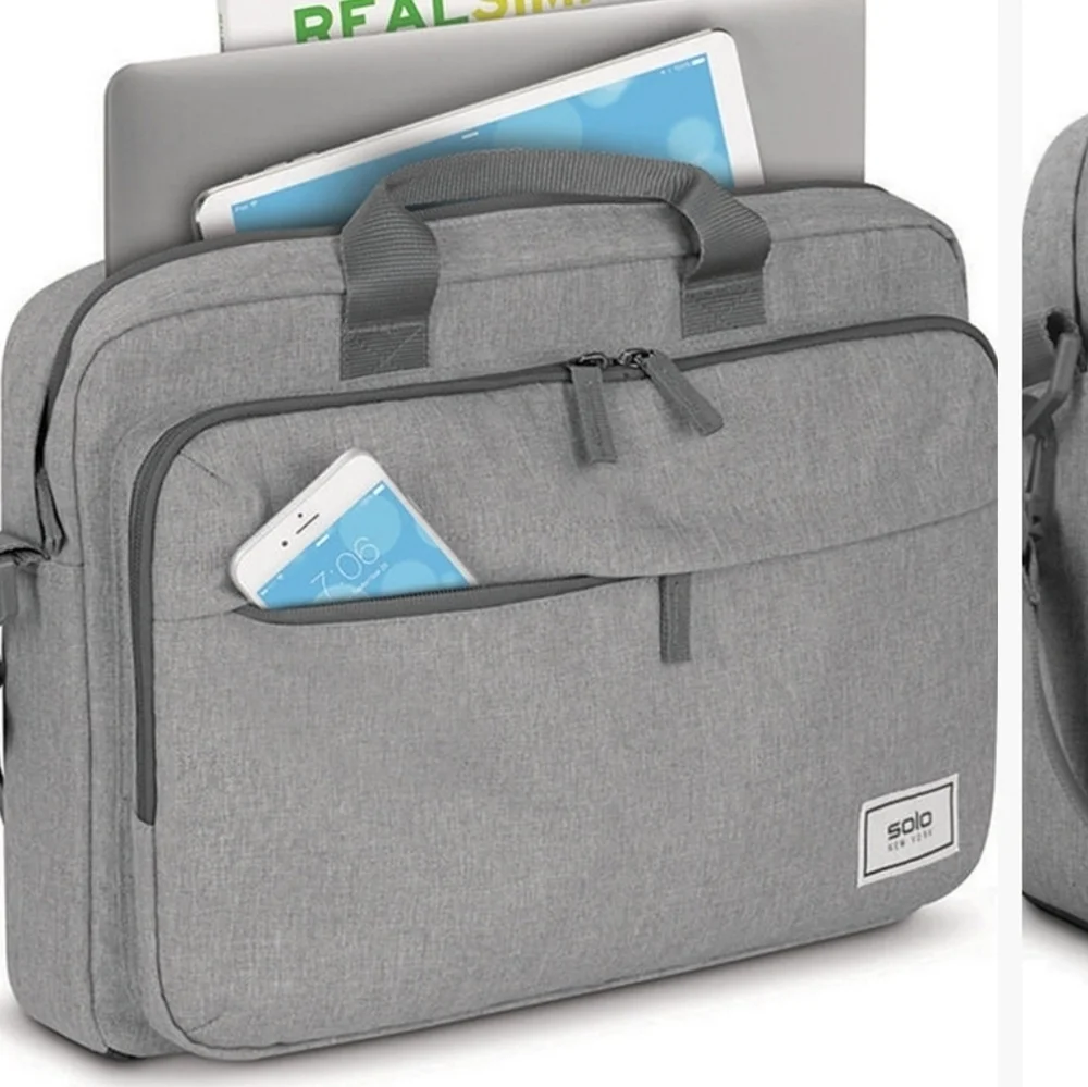 Solo New York Gray Re:New Recycled Adjustable Straps Laptop Briefcase Size 15.6